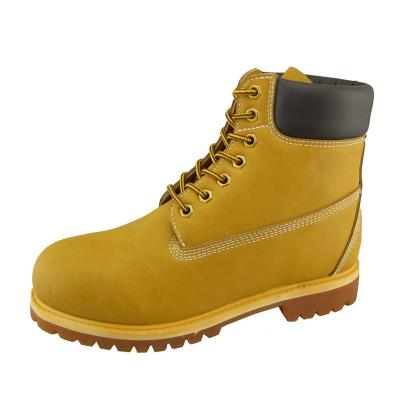 China Nubuck Leather Sole Slip Rubber Steel Oil Resistant Toe Yellow Toe Safety Boots For Men for sale