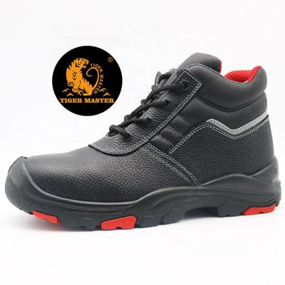 China Black Leather Steel Toe Oil Toe Non Slip Safety Steel Acid Resistant Boots Prevent Puncture Oilfield Safety Shoes for sale