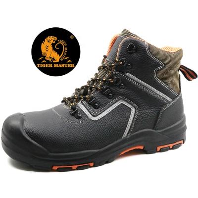 China Steel Toe Black Leather Oil Acid Resistant Toe Prevent Puncture Oil Industry Safety Boots Heat Resistant Men for sale