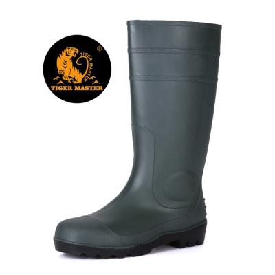 China PVC Waterproof Green Steel Toe Cap Protective Safety Rain Boots for sale