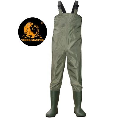 China Steel Toe Water Proof Polyester PVC Adult Men Anti Slip Fishing Waders With PVC Work Rain Boots for sale