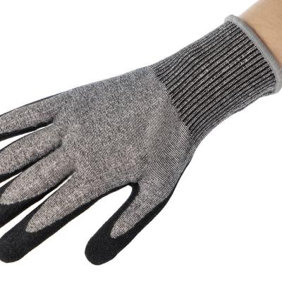 China Anti-Slip Oil Resistant Sandy Nitrile Coated ANSI A4 Cut Resistant Gloves For Automotive Industry for sale