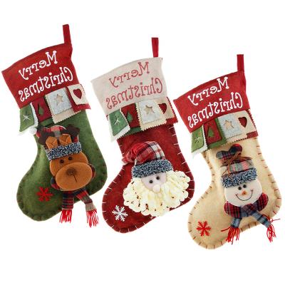 China Large Eco-Friendly Christmas Stocking Bumps With Snowman Santa Elk Bear Xmas Candy Gift Bag Chimney Christmas Tree Decoration New Year for sale