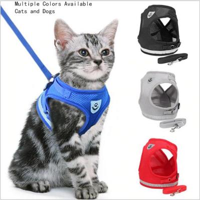 China Quick Release Dog Harness With Leash Summer Pet Adjustable Reflective Vest Walking Lead For Puppy Polyester Mesh Harness For Small Medium Dog for sale