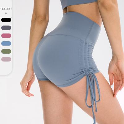 China Sustainable Women's Naked Yoga Shorts Drawstring High Waist Tight Hip Fitness Lifting Running Training Pants for sale