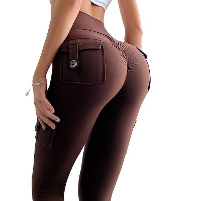 China Sweat-Wicking Brown Hip-Rising Waist Yoga Pants Gym High Fitness Crack! crack! butt gaiters with pockets for sale