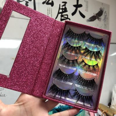 China Natural 5 Long Eye Lashes Hot Pound Styles 25mm Real Mink Eyelash With Logo Label Black Glitter Box for sale