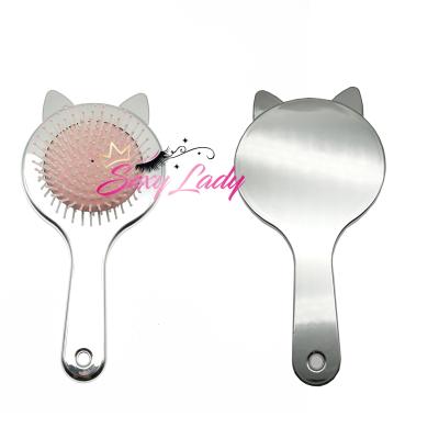 China Hot Selling Fashionable Hair Comb Make Up Silver Mirror Hair Accessories Hair Combs Brush Air Cushion Comb For Hair Straightening for sale