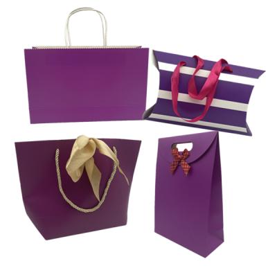 China Recyclable Custom Colorful Bow Logo Hair Label Pillow Box Purple Butterfly Present Document Bag Purple Gift Shop Bags for sale