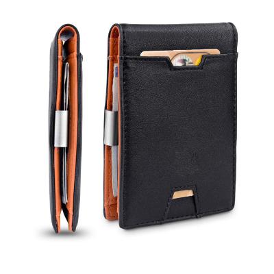 China Factory Front Pocket Custom Fashion Bifold RFID Blocking Men's Wallet Card Hold Leather Slim Minimalist Money Clip Wallet For Men for sale