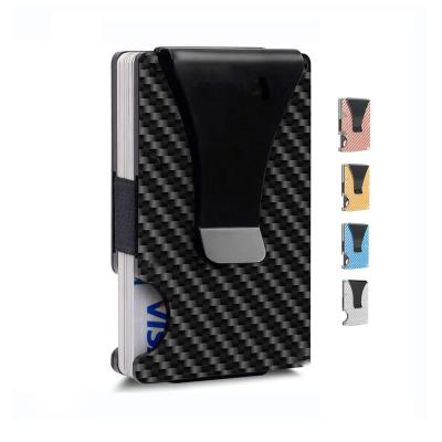 China Hold Card 2021 Newest Design Carbon Fiber Rfid Blocking Minimalist Slim Aluminum Wallets For Men for sale