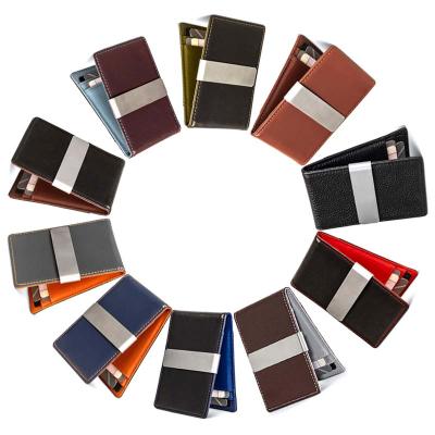 China Factory New Design Customized Logo Metal Bifold Card Hold RFID Blocking PU Leather Men's Slim Wallet Card Holder Money Clip Wallet for sale