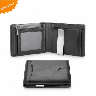 China Manufacturer Luxury Customized Leather Money Clip Wallet Large Capacity RFID Card Holder ID Window Zipper Coin Pocket Card Holder for sale