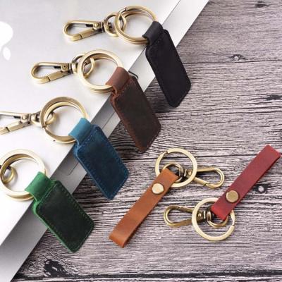 China Dropshipping Daily Used Genuine Leather Key Chain Customize Car Key Chain Crazy Horse Leather Key Chains for sale