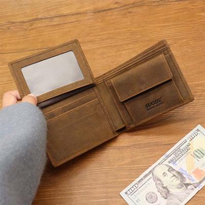 China Hot Selling Wholesale Hot Selling RFID Wallet Crazy Horse Genuine Leather Luxury Triple Thin Leather Men for sale