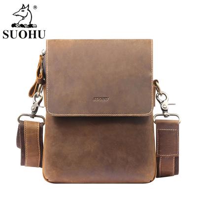 China 2021 New Vintage Shoulder Bag Crazy Horse Leather Shoulder Bag Travel Sling Bag Custom For Men for sale