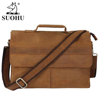 China SUOHU Business Quality Cross - Body Fashion Business Men Briefcase Laptop Bag Crazy Horse Leather Briefcase for Men for sale