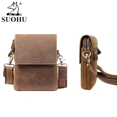 China Vintage High Quality Men's Casual Fashion Crazy Horse Leather Shoulder Bag New Arrival Mens Messenger Bags for sale