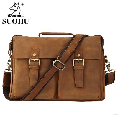 China SUOHU Business High Capacity Business Casual Briefcase Laptop Bag Shoulder Bag Men Luxury Cross Leather Briefcase for sale