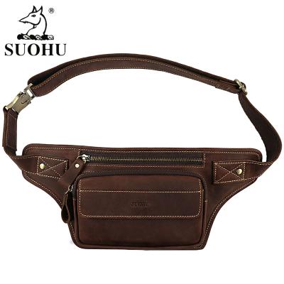 China Wholesale Crazy Horse Water Proof Leather Fanny Pack Custom Sports Waist Bag Men Leather Waist Bags For Outdoor for sale