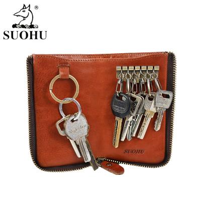 China Custom Vintage SUOHU Fashion Zipper Key Case Holder Wallet Car Key Case Leather Leather Key Pouch for sale