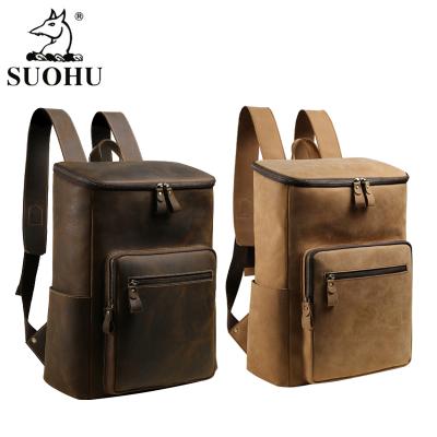 China Custom Dayback Crazy Horse Bookbags Men's Backpacks Anti-theft Leather Men's Leather Backpack Bag Laptop Bag for sale