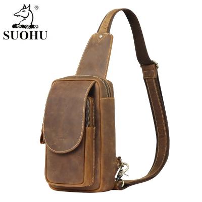 China Fasion SUOHU Hot Sale Crazy Horse Trunk Package Business Shoulder Custom Leather Bag Men Throw Bag Trunk Bag for sale