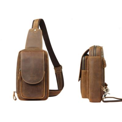 China Vintage Outdoor Sports Messenger Chest Pack Single Shoulder Crazy Horse Leather Casual Cross - Leather Body Sling Bag Chest Bag for sale