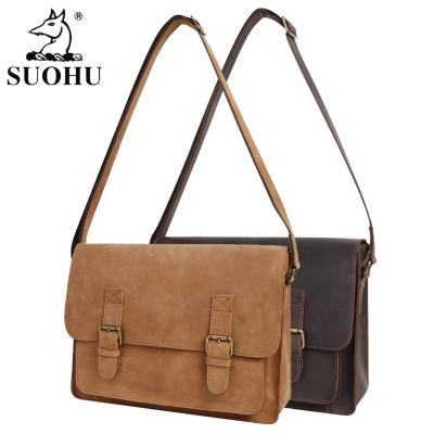 China Custom Business SUOHU OEM High Capacity Cross - Body Shoulder Bag Crazy Horse Women Leather Shoulder Bag Briefcase for sale