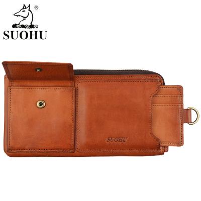 China Hot Long Wallet Purse SUOHU RFID Zipper Wallet Card Holder Rfid Genuine Leather Wallet For Men for sale