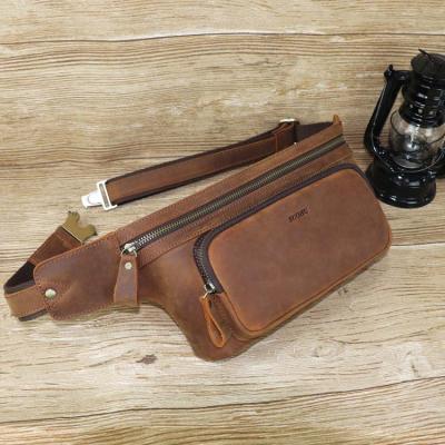 China Water Proof Luxury Vintage Outdoor Fanny Pack Custom Genuine Leather Waist Bag For Man for sale