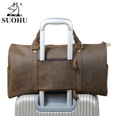 China Hot Vintage Amazon Travel Bags Luggage Crazy Horse Leather Luggage Luxury Vintage Leather Logo Custom Mens Duffle Bag for sale