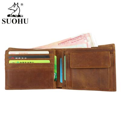 China RFID In Crazy Horse Wholesale Current RFID Blocking Mini Custom LOGO Men's Wallet Luxury Leather Men Smart Wallet Bifold Slim Small for sale