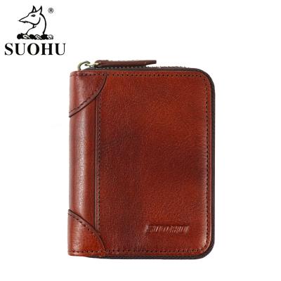 China RFID SUOHU Customized Designer Wallets Leather Men's Genuine Leather Wallet Rfid Blocking Zipper Wallet For Men for sale