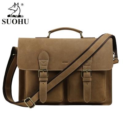 China Hot Fashion SUOHU Vintage Business Fashion Brown Leather Men's Handbag Briefcase With Large Capacity for sale