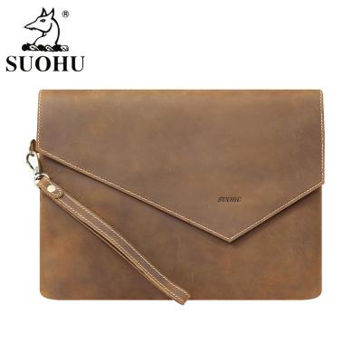 China New Fashion Design In Crazy Horse Running Wholesale Men's Fashion Long Clutch Bag Leather Zipper Wallet Business Hand Clutch Phone Holder Handbags for sale