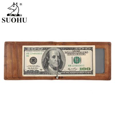 China Custom Rfid Leather Wallet Men's Coin SUOHU Coin ID Card Money Clip Wallet Leather Rfid Wallet With Money Clip for sale