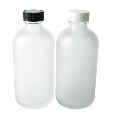 China Eco-friendly 8oz 250ml Frosted Round Boston Glass LKombucha Juice Beverage Bottle With Screw Lids for sale