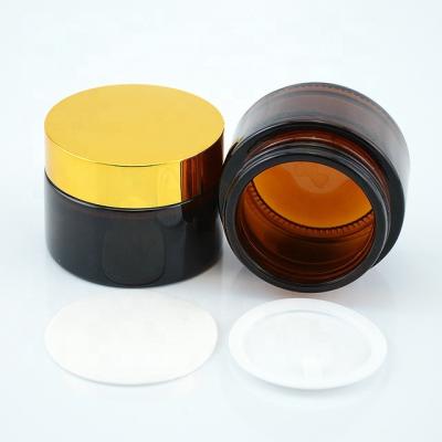 China Cosmetic Container 30 g Amber Glass Cosmetic Jar Cosmetics And Eye Cream With Aluminum Lid for sale