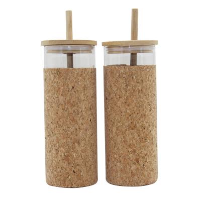 China 500ml Viable Cup Glass Water Bottle Glass Tumbler With Straw Bamboo Lid for sale