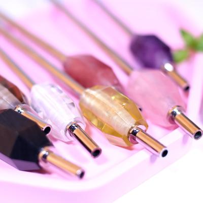 China 304 Exquisite Viable Stainless Steel Straw Natural Rose Quartz Energy Drinking Eco-Friendly Healing Crystal Straw for sale