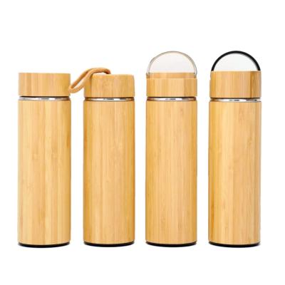 China Sustainable Wholesale Vacuum Insulated Bamboo Water Bottles Thermos Thermos With Bamboo Lid for sale