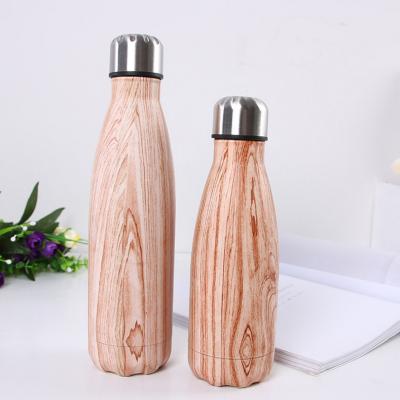 China Sustainable Wooden Grain Double Wall Stainless Steel Vacuum Thermos Flask For Hot And Cold Water Bottle for sale