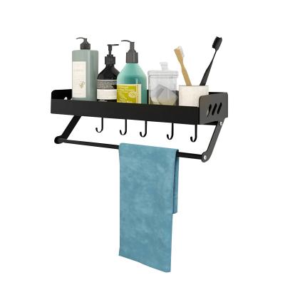 China Hanging Organizer Towel Rack Super Durable Aluminum Wall Mounted Bathroom Rack Light Weight 2 Tier Shampoo Storage Rack With Hook for sale