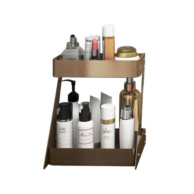 China Hot Selling Amazon Countertop Metal Perfume Organizer Nordic Cosmetic Holder 2 Tier Sustainable Bathroom Desktop Storage Rack For Universal for sale