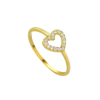 China Vintage Low Moq 18k Solid Gold Material Heart Shaped Women's Gold Wedding Ring With Clear Cubic Zircon for sale