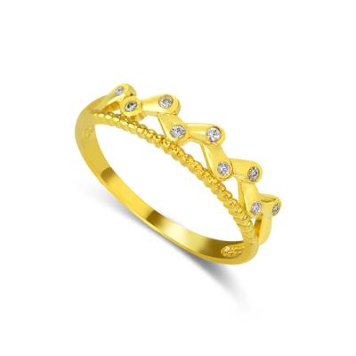 China Italian Vintage Style 18k Solid Gold Women's Crown Ring With Clear Cubic Zircon for sale