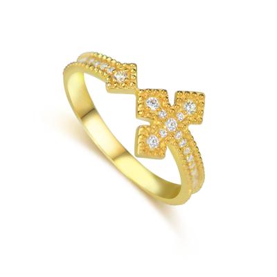 China Luxury Vintage Classic Style Fashion 18k Gold Cross Filled Ring With Clear Cubic Zircon for sale