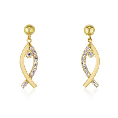 China FASHIONABLE factory hot sale circle plated pure cubic zirconia fish design fashion personality gold earrings for sale