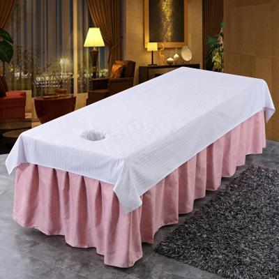 China 100% Cotton Nondisposable Stripe Massage Sheet Solid Color Spa Sheet Material Beauty Salon Washable Bed Linen Flat Layer Sheet for sale